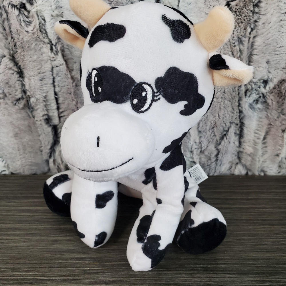 Walmart Fun Express 9" Plush Sitting Cow Embroidered Eyes EUC Nice